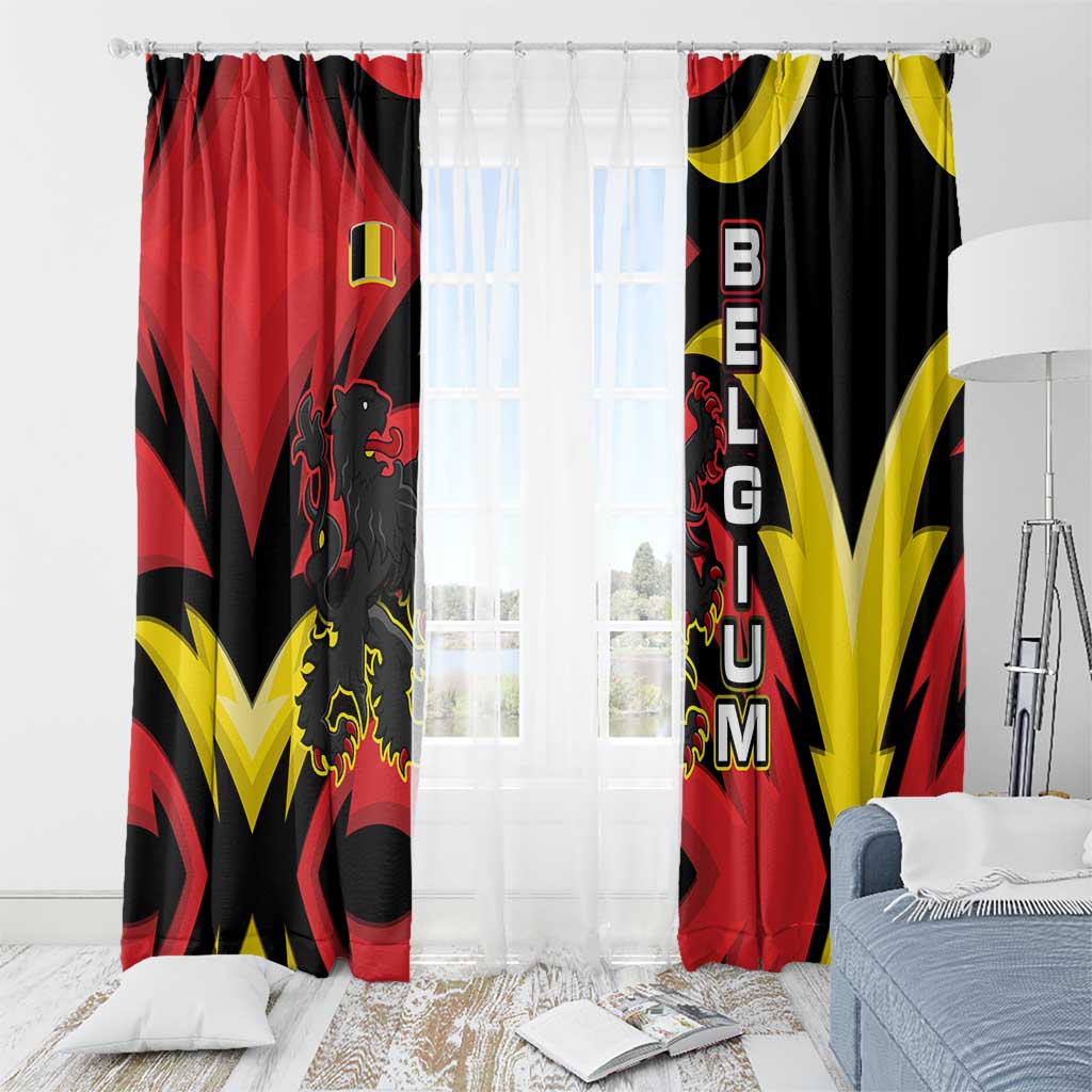 Belgium Window Curtain with Black Red Lion Crest Flag Flame Spirit