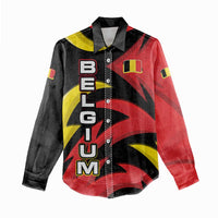 Belgium Women Casual Shirt with Black Red Lion Crest Flag Flame Spirit