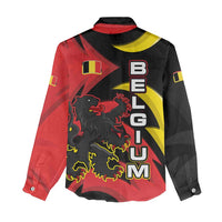 Belgium Women Casual Shirt with Black Red Lion Crest Flag Flame Spirit