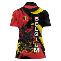 Belgium Women Polo Shirt with Black Red Lion Crest Flag Flame Spirit