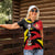 Belgium Women Polo Shirt with Black Red Lion Crest Flag Flame Spirit