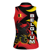Belgium Women Sleeveless Polo Shirt with Black Red Lion Crest Flag Flame Spirit