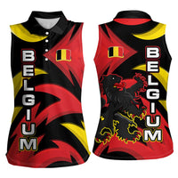 Belgium Women Sleeveless Polo Shirt with Black Red Lion Crest Flag Flame Spirit