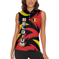 Belgium Women Sleeveless Polo Shirt with Black Red Lion Crest Flag Flame Spirit