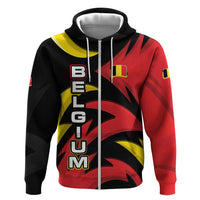 Belgium Zip Hoodie with Black Red Lion Crest Flag Flame Spirit