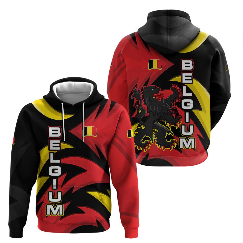 Belgium Zip Hoodie with Black Red Lion Crest Flag Flame Spirit