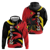 Belgium Zip Hoodie with Black Red Lion Crest Flag Flame Spirit