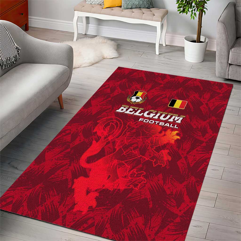 Belgium Area Rug with Football Red Map Crest Rose Spirit