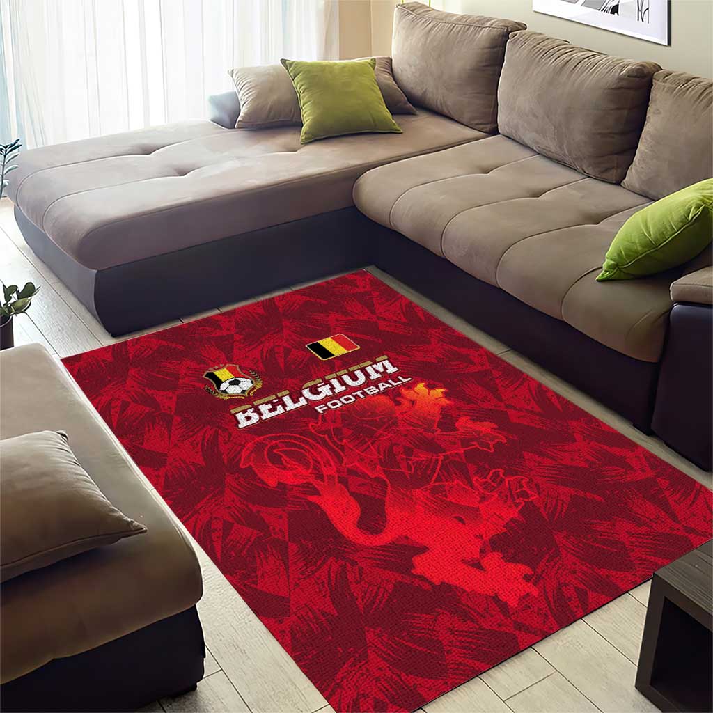Belgium Area Rug with Football Red Map Crest Rose Spirit