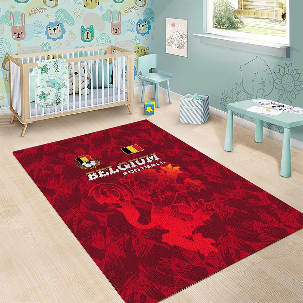 Belgium Area Rug with Football Red Map Crest Rose Spirit