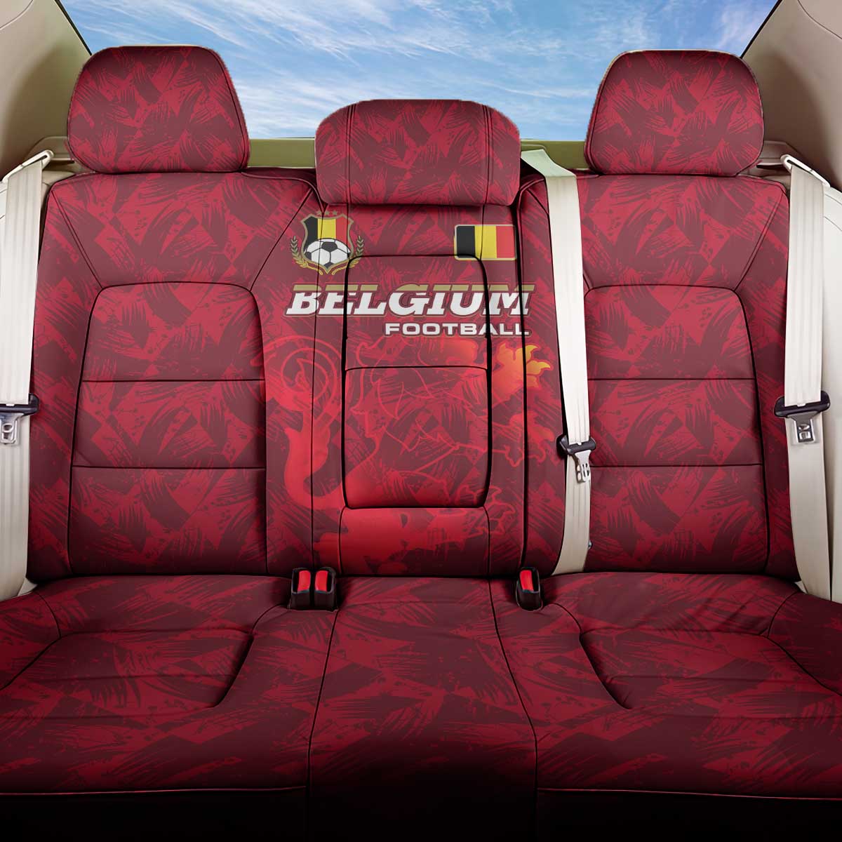 Belgium Back Car Seat Cover with Football Red Map Crest Rose Spirit