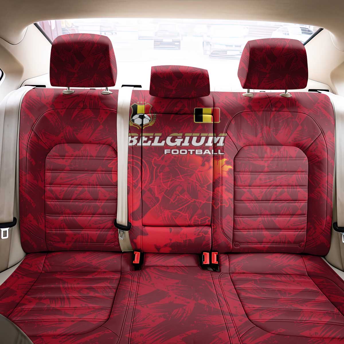 Belgium Back Car Seat Cover with Football Red Map Crest Rose Spirit