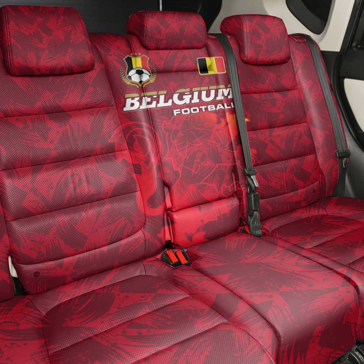 Belgium Back Car Seat Cover with Football Red Map Crest Rose Spirit