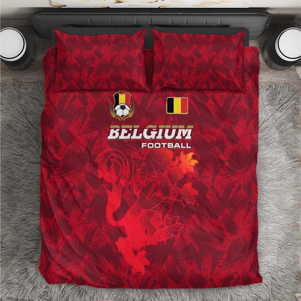 Belgium Bedding Set with Football Red Map Crest Rose Spirit