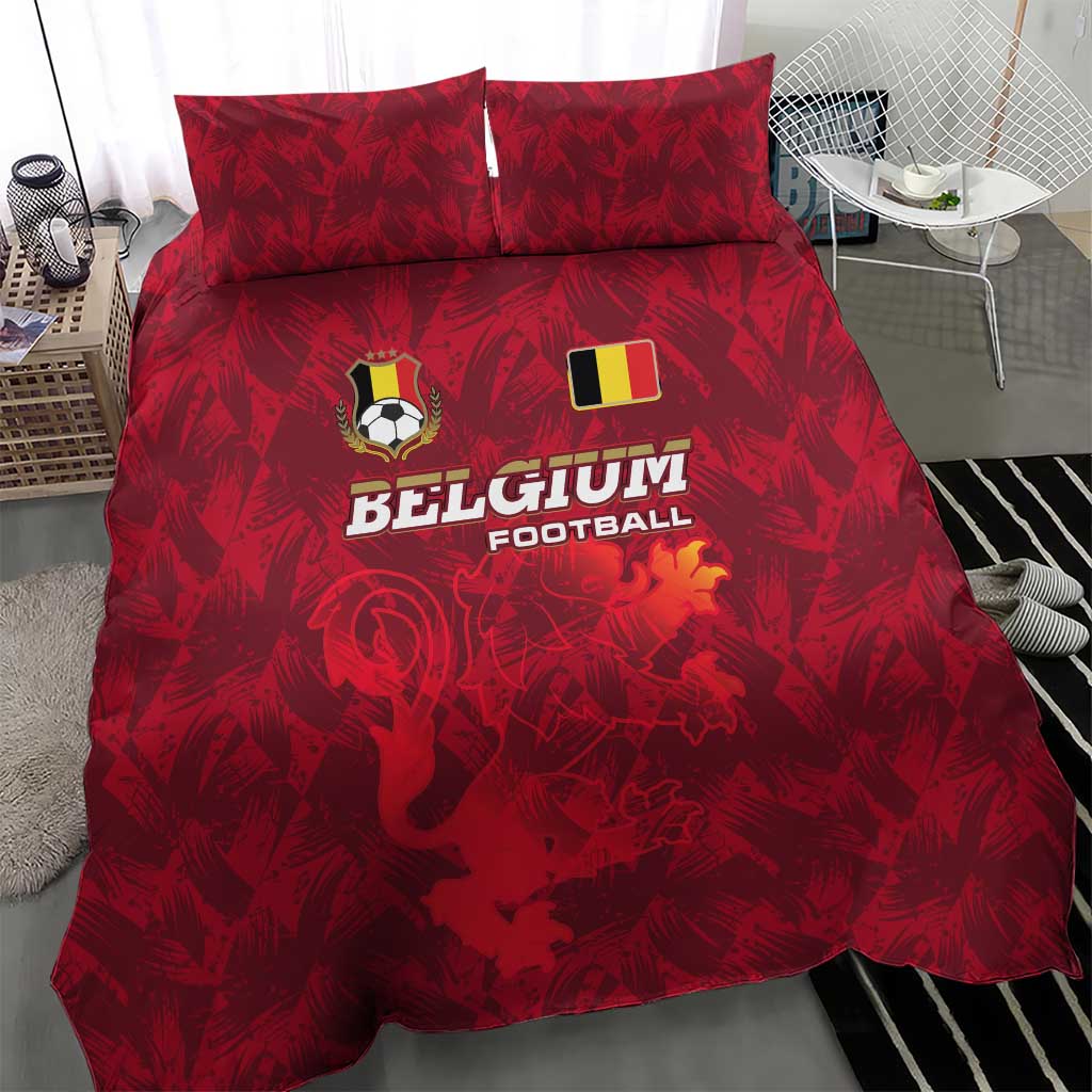 Belgium Bedding Set with Football Red Map Crest Rose Spirit
