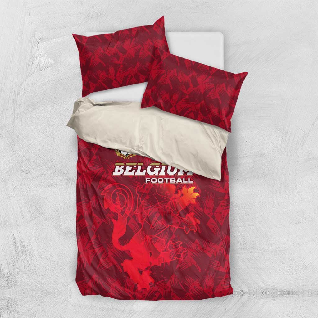 Belgium Bedding Set with Football Red Map Crest Rose Spirit