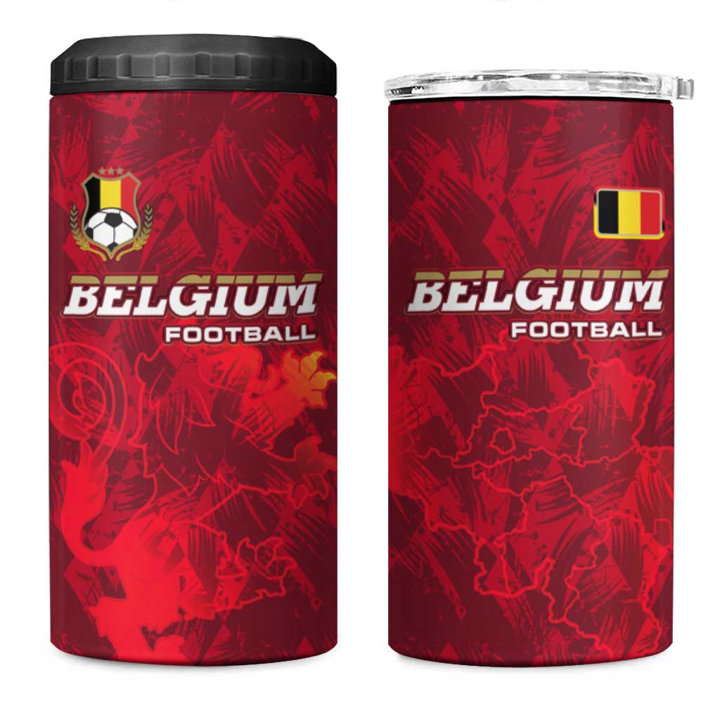 Belgium 4 in 1 Can Cooler Tumbler with Football Red Map Crest Rose Spirit