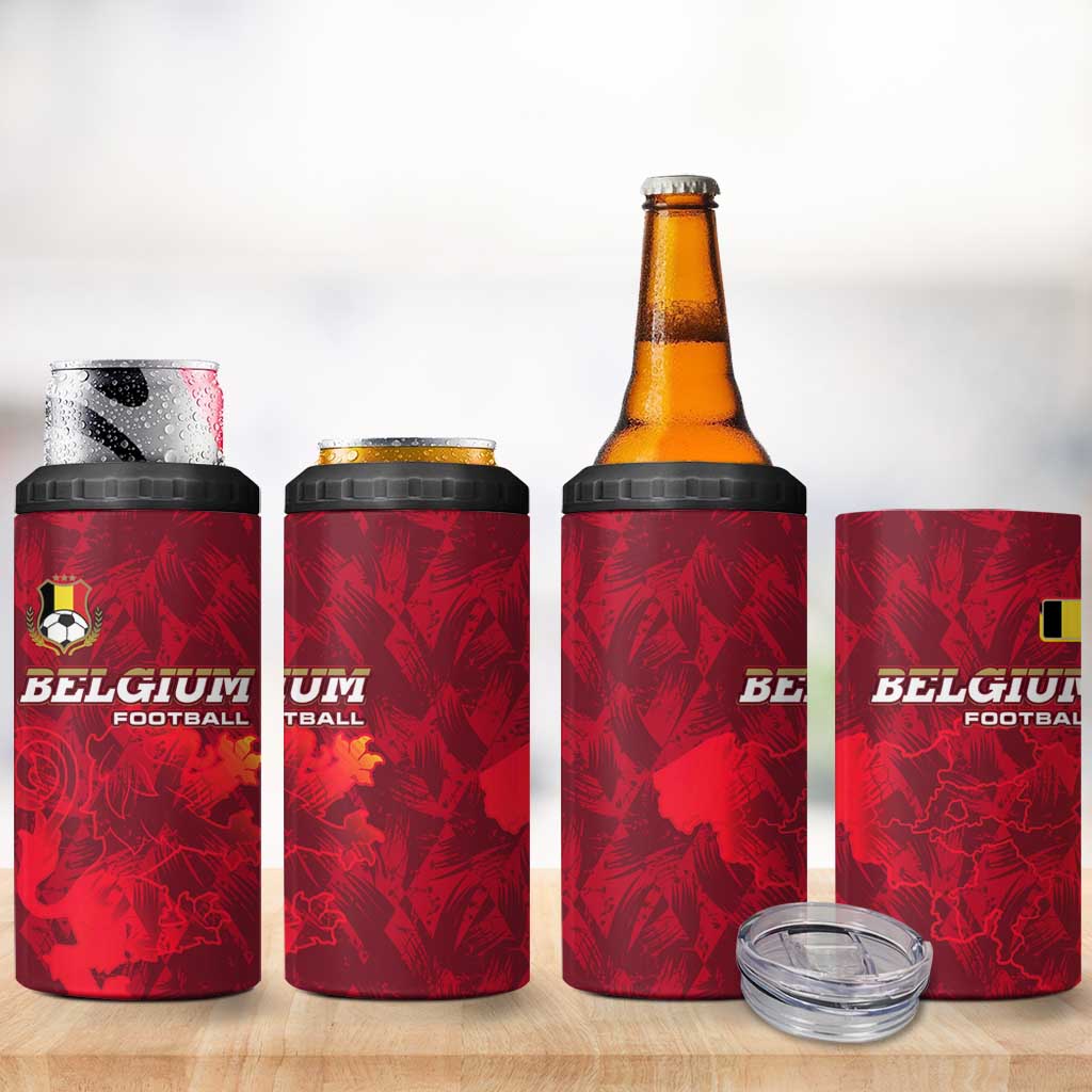 Belgium 4 in 1 Can Cooler Tumbler with Football Red Map Crest Rose Spirit