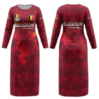 Belgium Couples Matching Long Sleeve Bodycon Dress and Long Sleeve Button Shirt with Football Red Map Crest Rose Spirit TS04