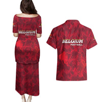 Belgium Couples Matching Puletasi and Hawaiian Shirt with Football Red Map Crest Rose Spirit