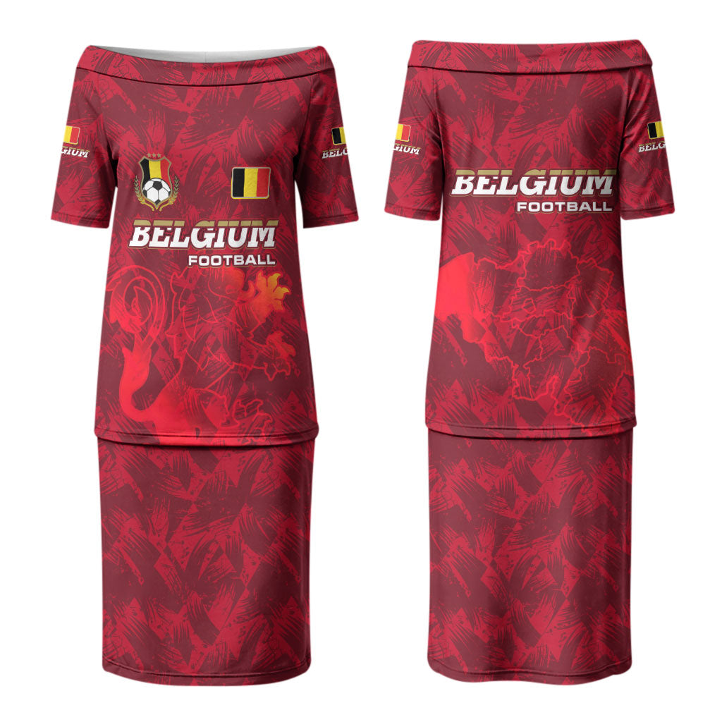 Belgium Couples Matching Puletasi and Hawaiian Shirt with Football Red Map Crest Rose Spirit TS04
