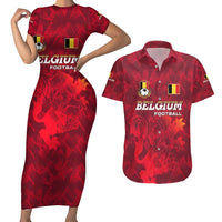Belgium Couples Matching Short Sleeve Bodycon Dress and Hawaiian Shirt with Football Red Map Crest Rose Spirit
