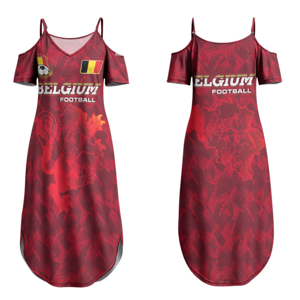 Belgium Couples Matching Summer Maxi Dress and Hawaiian Shirt with Football Red Map Crest Rose Spirit TS04