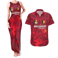 Belgium Couples Matching Tank Maxi Dress and Hawaiian Shirt with Football Red Map Crest Rose Spirit