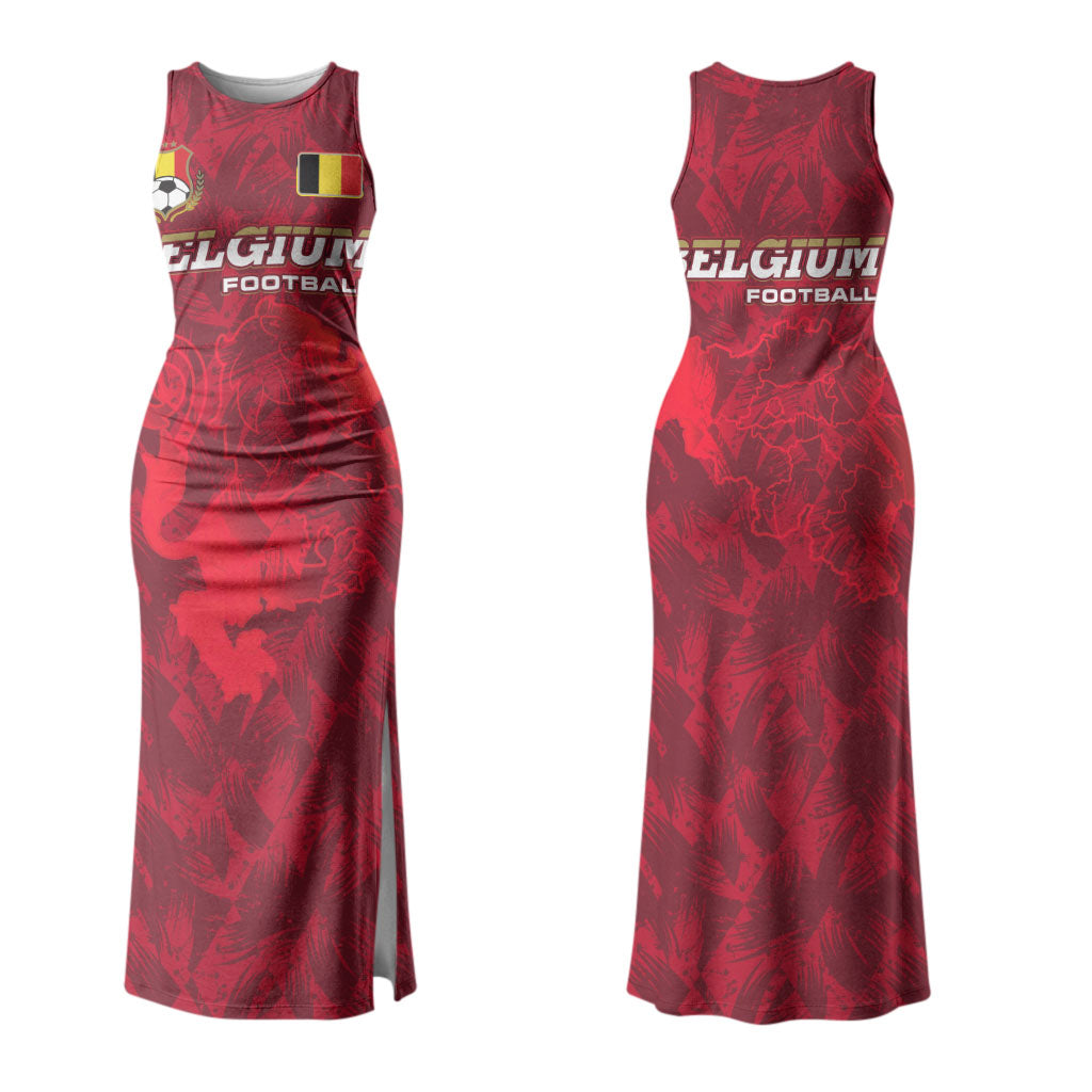 Belgium Couples Matching Tank Maxi Dress and Hawaiian Shirt with Football Red Map Crest Rose Spirit TS04
