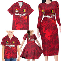 Belgium Family Matching Long Sleeve Bodycon Dress and Hawaiian Shirt with Football Red Map Crest Rose Spirit