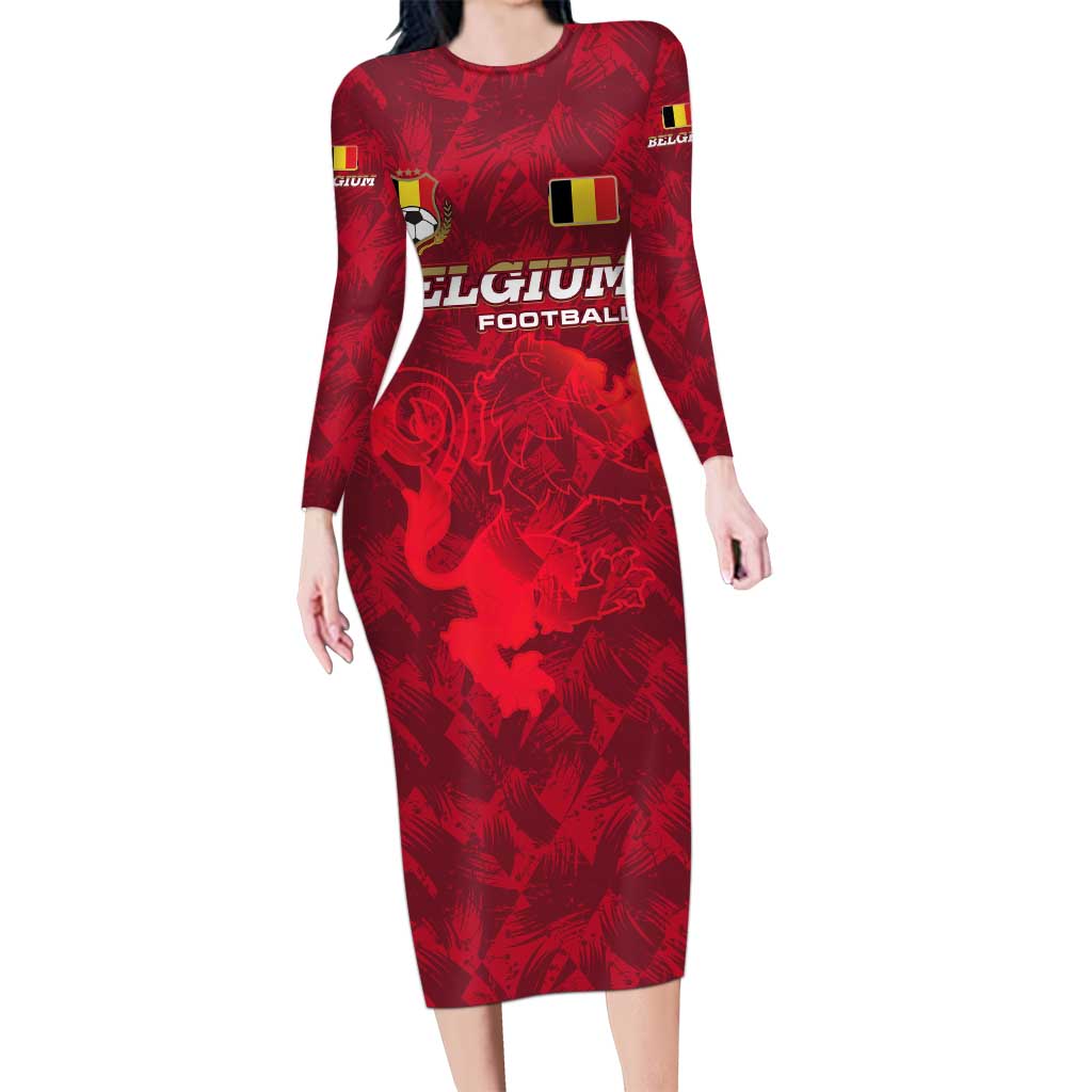 Belgium Family Matching Long Sleeve Bodycon Dress and Hawaiian Shirt with Football Red Map Crest Rose Spirit