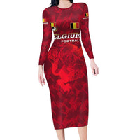 Belgium Family Matching Long Sleeve Bodycon Dress and Hawaiian Shirt with Football Red Map Crest Rose Spirit