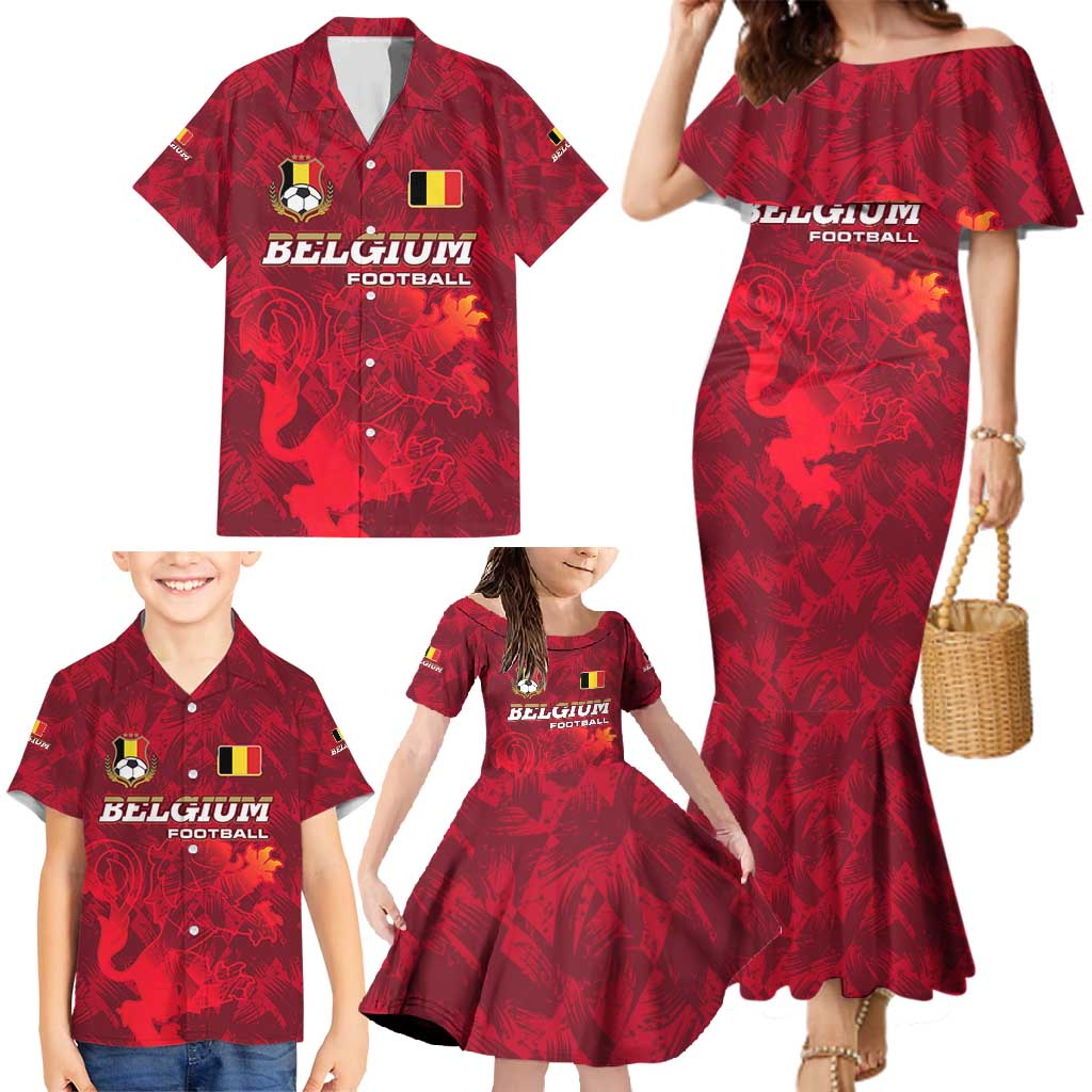 Belgium Family Matching Mermaid Dress and Hawaiian Shirt with Football Red Map Crest Rose Spirit