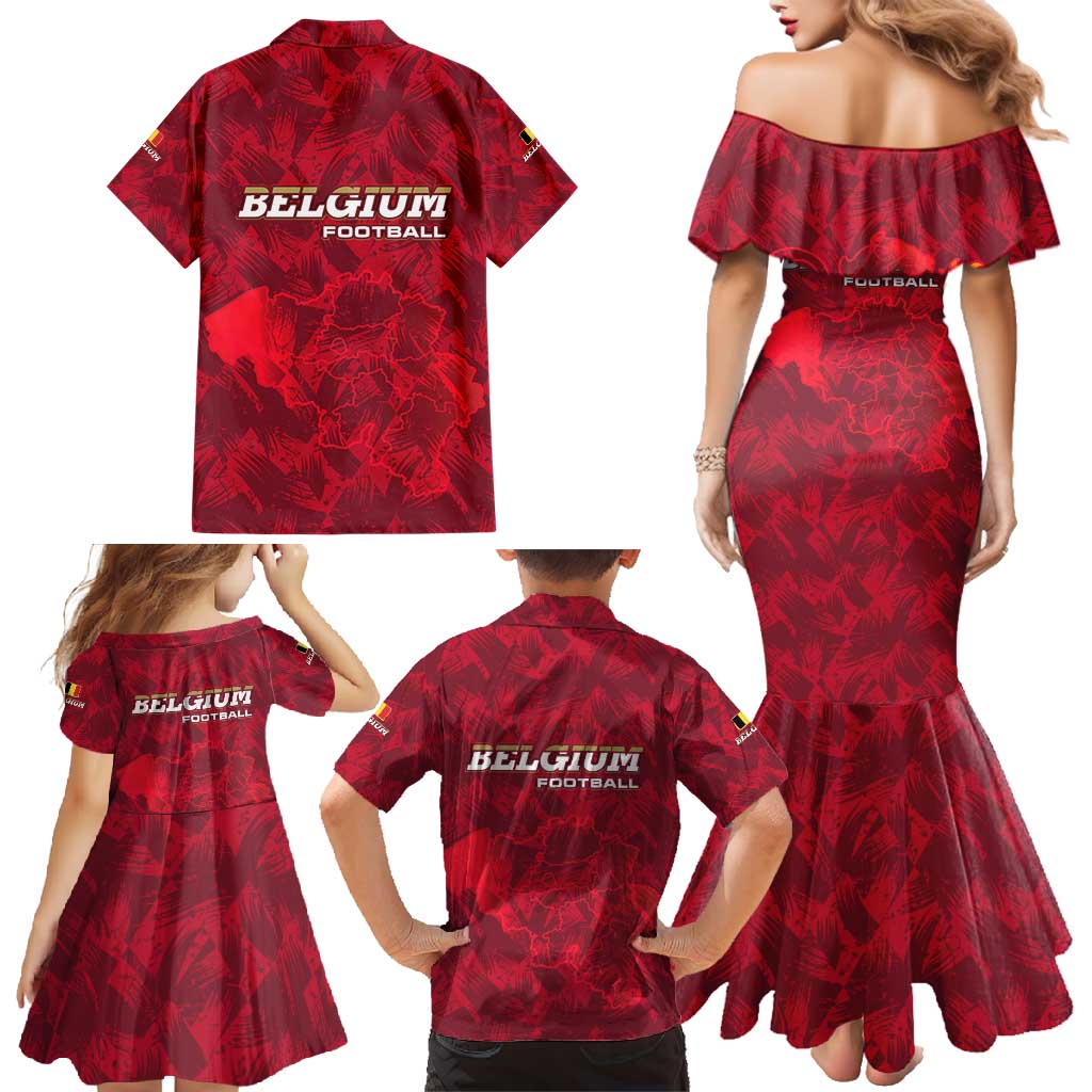 Belgium Family Matching Mermaid Dress and Hawaiian Shirt with Football Red Map Crest Rose Spirit