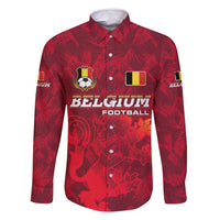 Belgium Family Matching Off Shoulder Maxi Dress and Hawaiian Shirt with Football Red Map Crest Rose Spirit