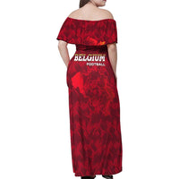Belgium Family Matching Off Shoulder Maxi Dress and Hawaiian Shirt with Football Red Map Crest Rose Spirit