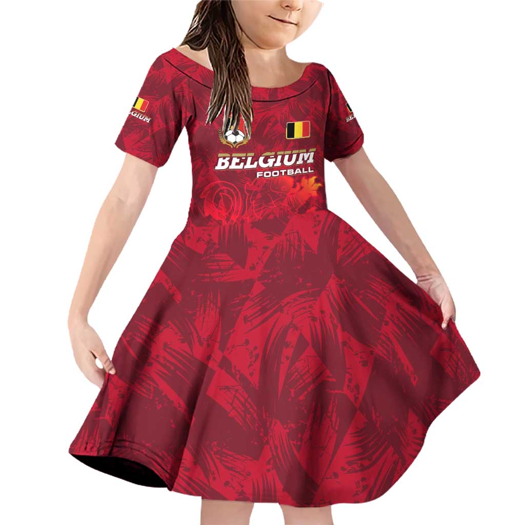 Belgium Family Matching Off Shoulder Short Dress and Hawaiian Shirt with Football Red Map Crest Rose Spirit