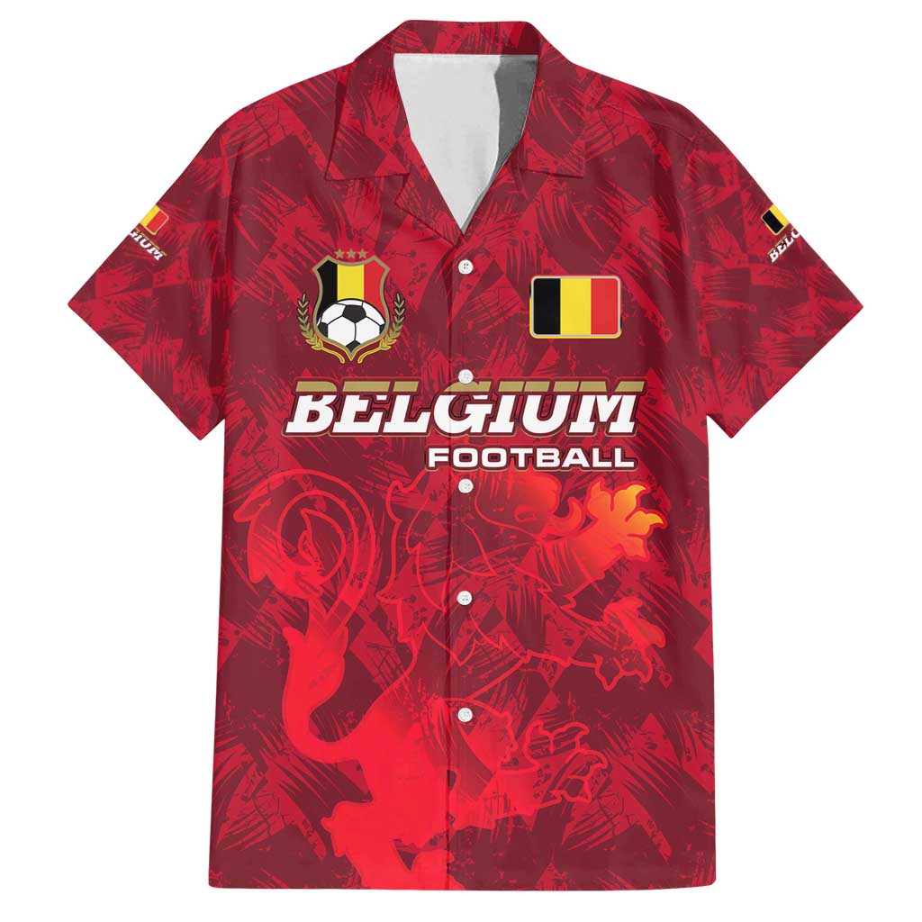 Belgium Family Matching Off Shoulder Short Dress and Hawaiian Shirt with Football Red Map Crest Rose Spirit