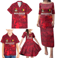 Belgium Family Matching Puletasi and Hawaiian Shirt with Football Red Map Crest Rose Spirit