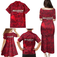 Belgium Family Matching Puletasi and Hawaiian Shirt with Football Red Map Crest Rose Spirit