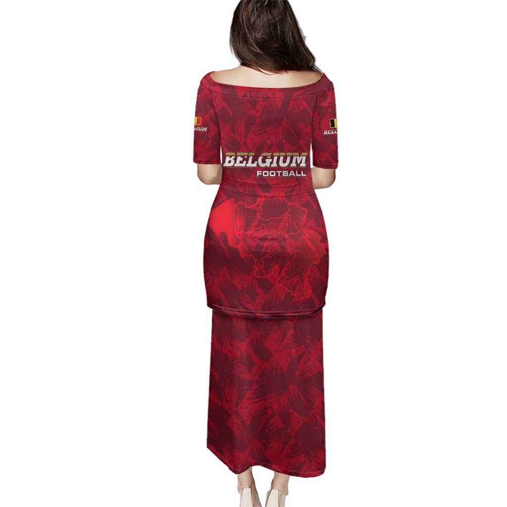 Belgium Family Matching Puletasi and Hawaiian Shirt with Football Red Map Crest Rose Spirit