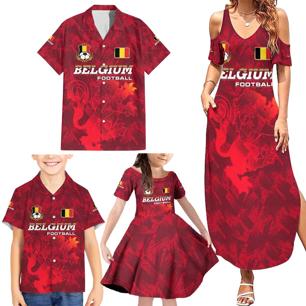 Belgium Family Matching Summer Maxi Dress and Hawaiian Shirt with Football Red Map Crest Rose Spirit