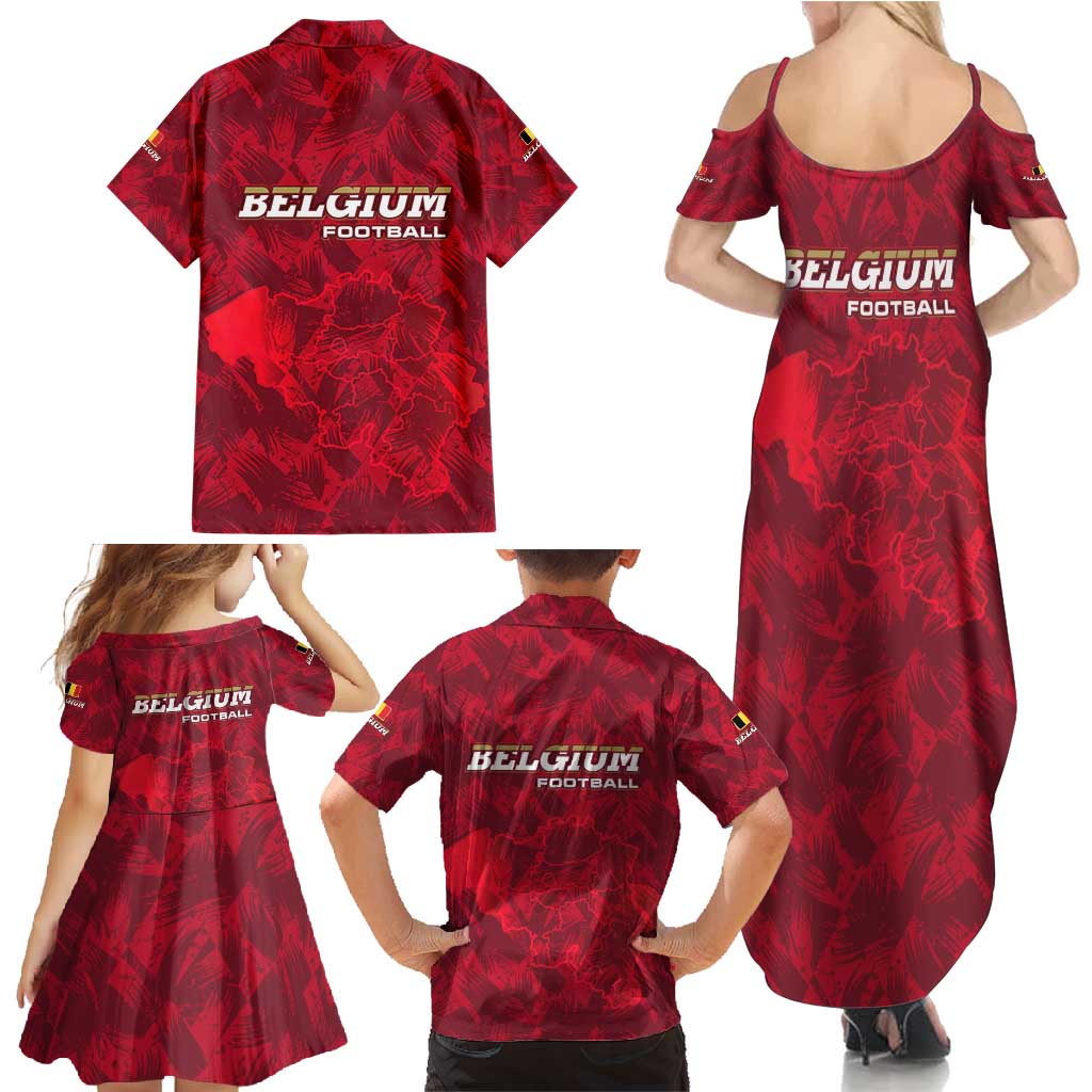 Belgium Family Matching Summer Maxi Dress and Hawaiian Shirt with Football Red Map Crest Rose Spirit