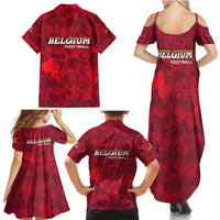 Belgium Family Matching Summer Maxi Dress and Hawaiian Shirt with Football Red Map Crest Rose Spirit