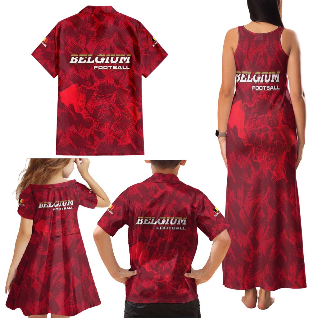 Belgium Family Matching Tank Maxi Dress and Hawaiian Shirt with Football Red Map Crest Rose Spirit