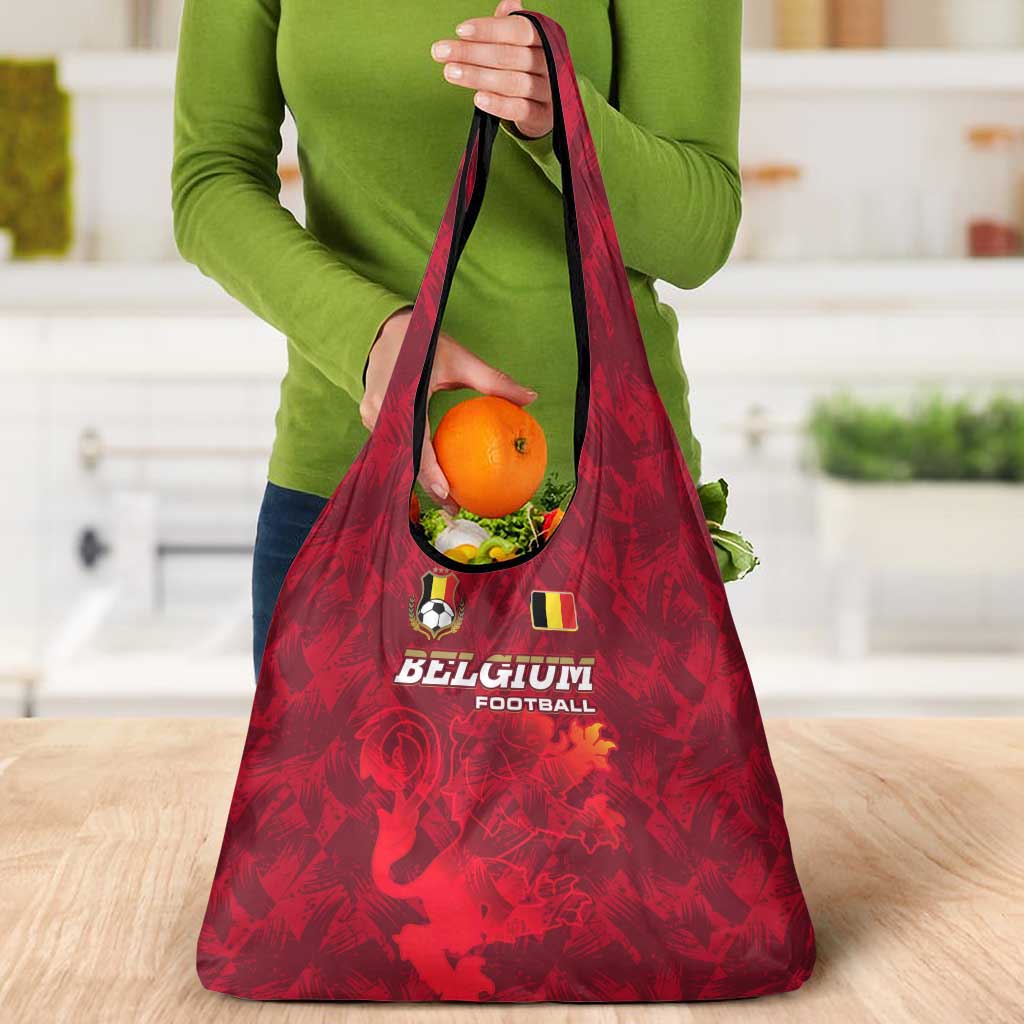 Belgium Grocery Bag with Football Red Map Crest Rose Spirit