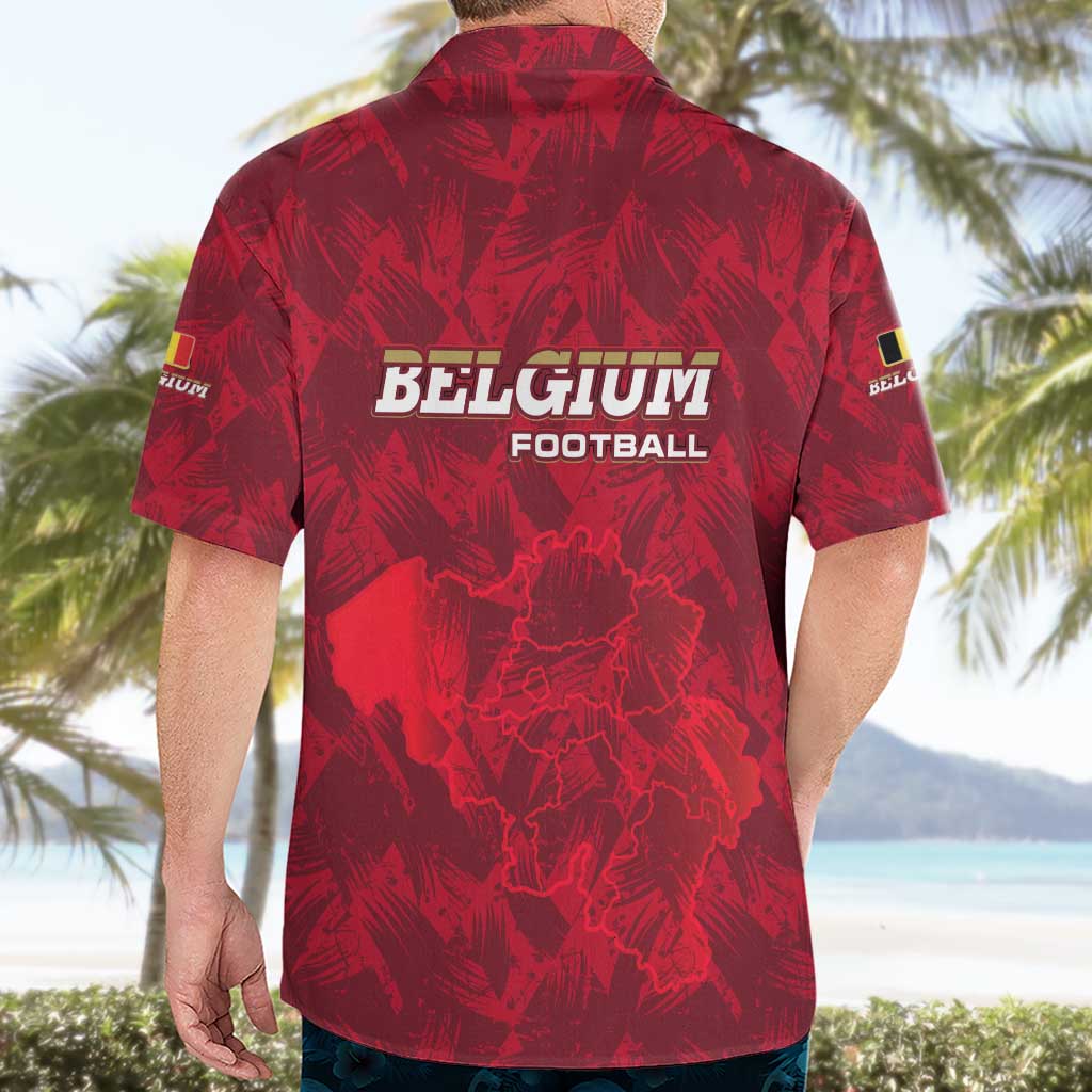 Belgium Hawaiian Shirt with Football Red Map Crest Rose Spirit