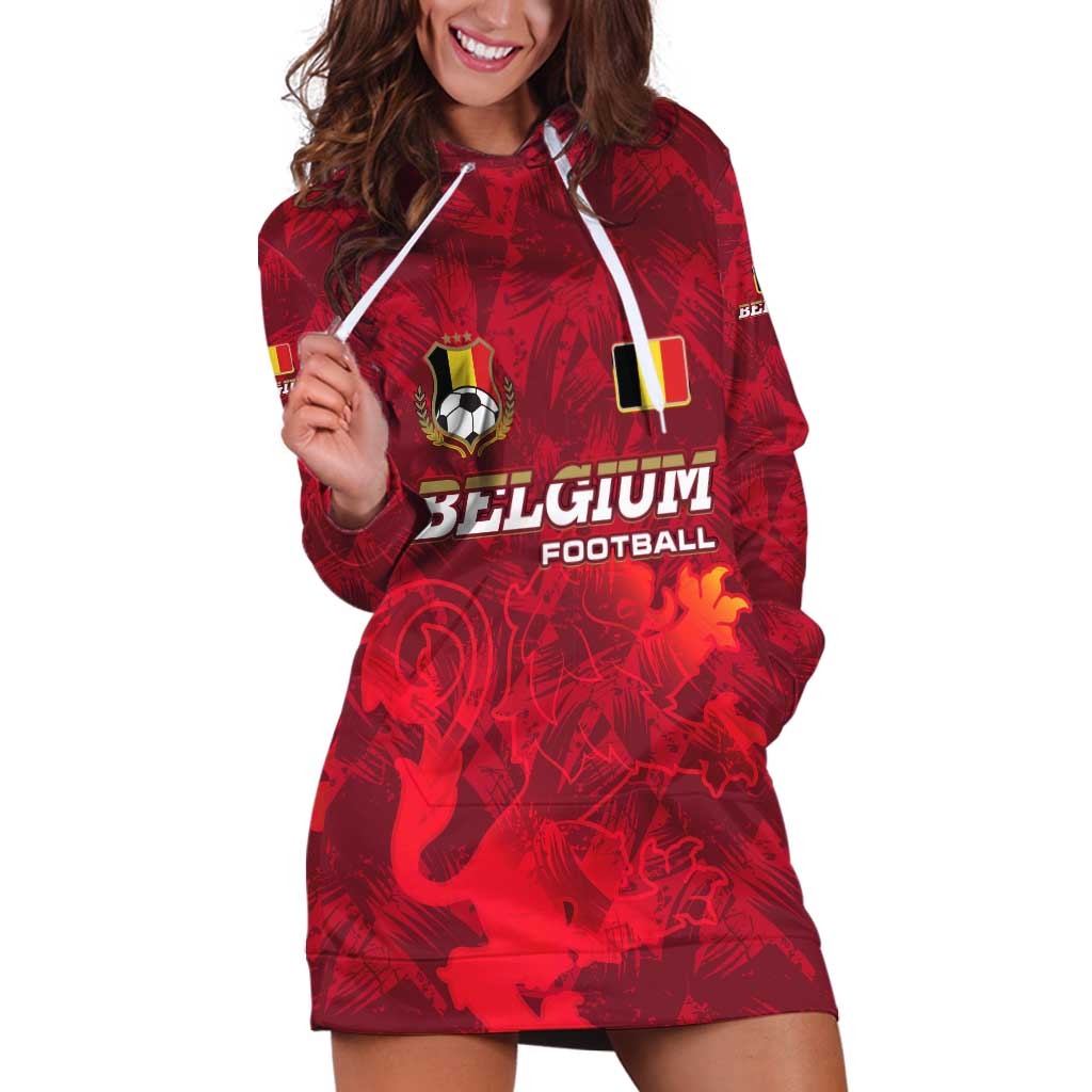 Belgium Hoodie Dress with Football Red Map Crest Rose Spirit