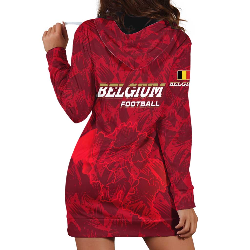 Belgium Hoodie Dress with Football Red Map Crest Rose Spirit