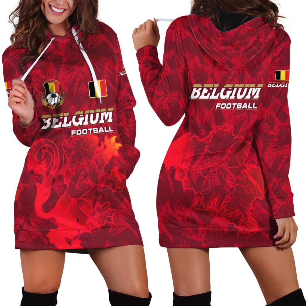 Belgium Hoodie Dress with Football Red Map Crest Rose Spirit